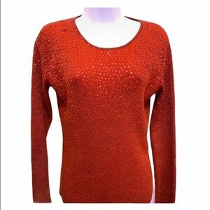 Once Again Red Sequin Metallic Knit Top Size M
